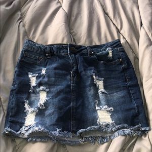 Distressed jean skirt